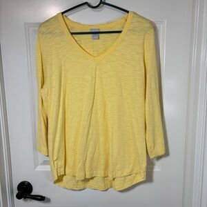 Chico's Sunny Yellow V-Neck 3/4 Sleeve Top Women’s L